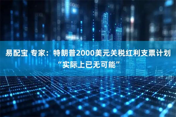 易配宝 专家：特朗普2000美元关税红利支票计划“实际上已无可能”