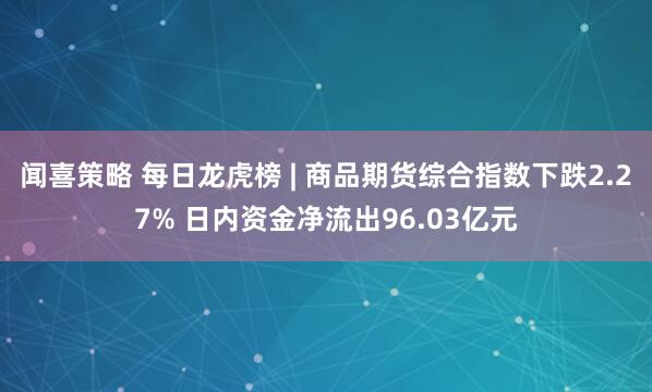 闻喜策略 每日龙虎榜 | 商品期货综合指数下跌2.27% 日内资金净流出96.03亿元