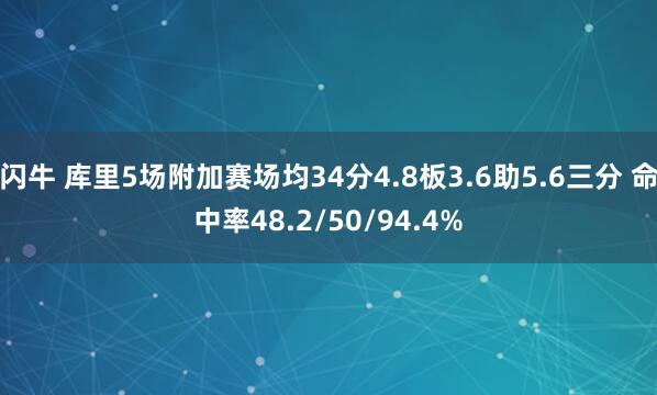 闪牛 库里5场附加赛场均34分4.8板3.6助5.6三分 命中率48.2/50/94.4%